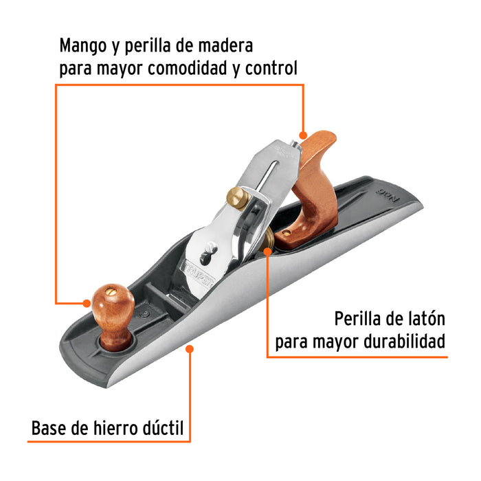 Cepillo para carpintero #6 base lisa, Truper 12018 6L