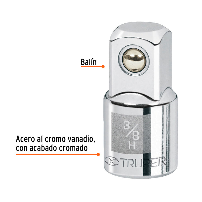 Adaptador para matraca de cuadro 3/8' a cuadro 1/2', Truper 13420 A-5253