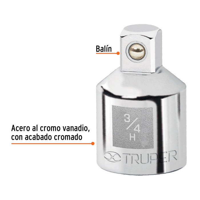 Adaptador para matraca de cuadro 3/4' a cuadro 1/2', Truper 13424 A-5453