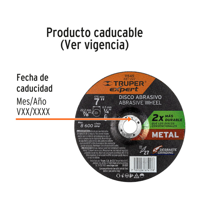 Disco Tipo 27 de 7' x 6.4 mm desbaste de metal, Expert 11545 ABT-222