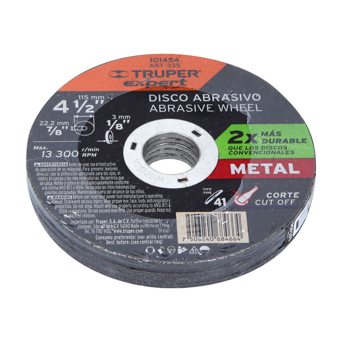 Disco para corte de metal 4-1/2' tipo 41, Truper Expert 101454 ABT-335