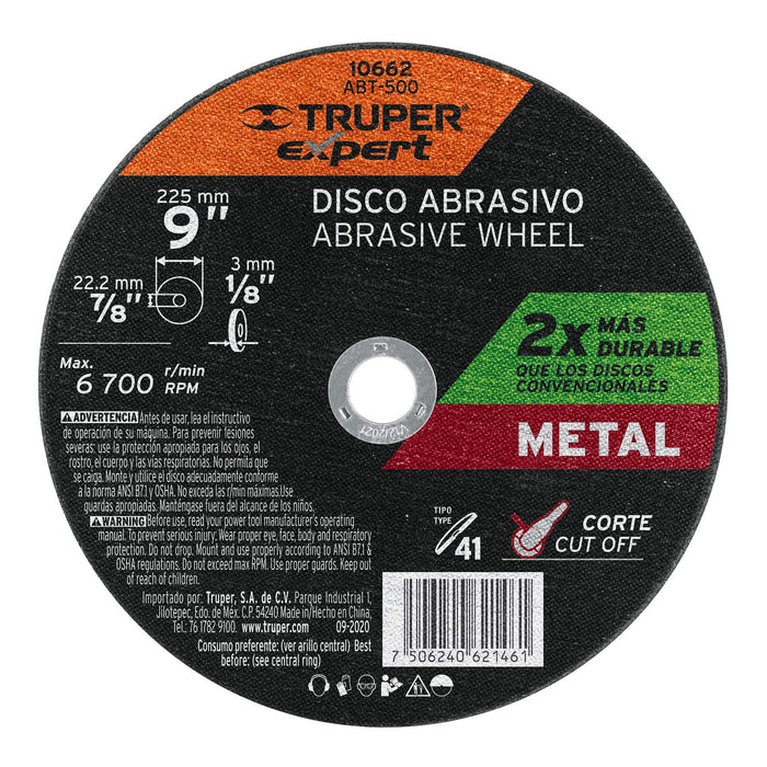 Disco para corte de metal, tipo 41, diámetro 9' Expert 10662 ABT-500