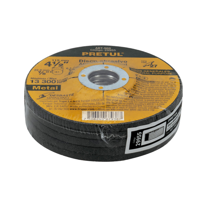 Disco Tipo 27 de 4-1/2' x 6.2 mm desbaste de metal, Pretul 29955 ABT-560