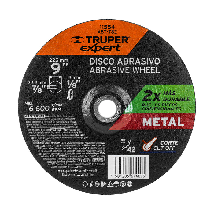 Disco Tipo 42 de 9' x 3.2 mm corte metal, Truper Expert 11554 ABT-782