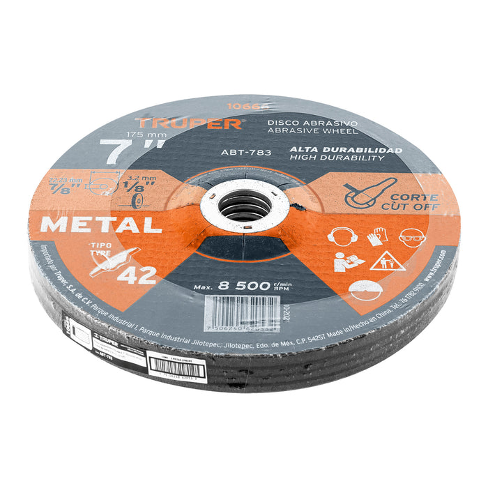 Disco Tipo 42 de 7' x 3.2 mm para corte de metal, Truper 10666 ABT-783