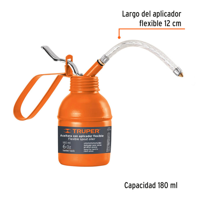 Aceitera de 180 ml (6 oz) con aplicador flexible, Truper 14870 ACEF-180