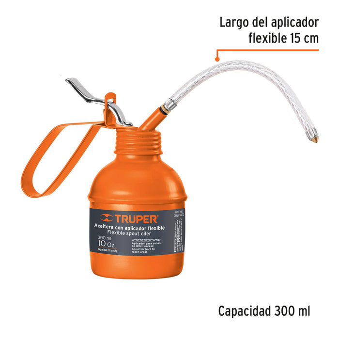 Aceitera de 300 ml (10 oz) con aplicador flexible, Truper 14872 ACEF-300