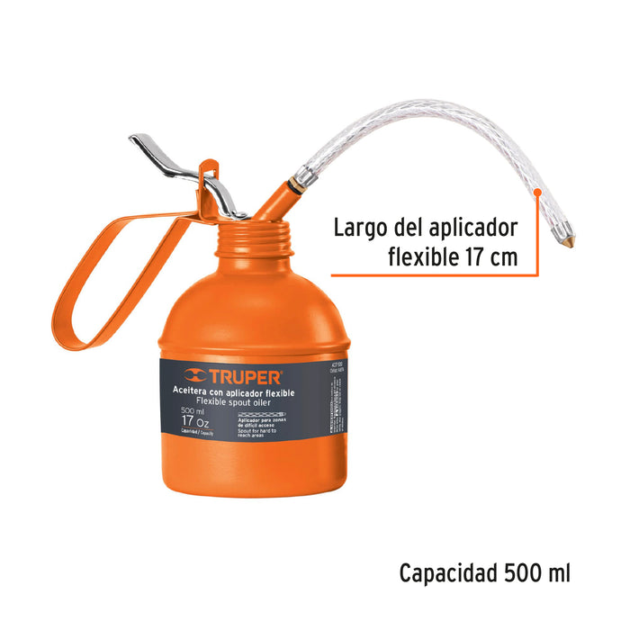 Aceitera de 500 ml (17 oz) con aplicador flexible, Truper 14874 ACEF-500