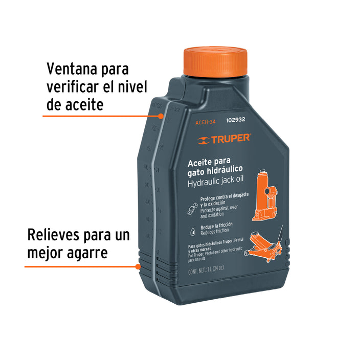 Aceite hidráulico para gatos, 1 Litro, Truper 102932 ACEH-34