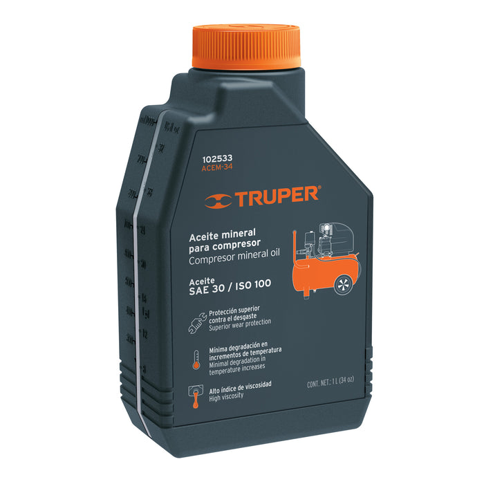 Aceite mineral para compresor 1000ml (34oz), Truper 102533 ACEM-34