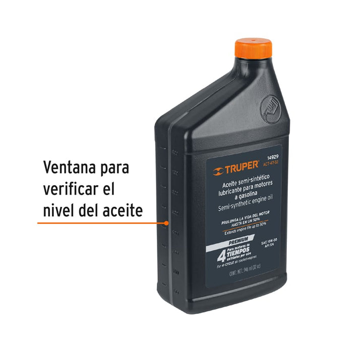 Aceite semi-sintético, 4 tiempos, 946 ml (32oz), Truper 14929