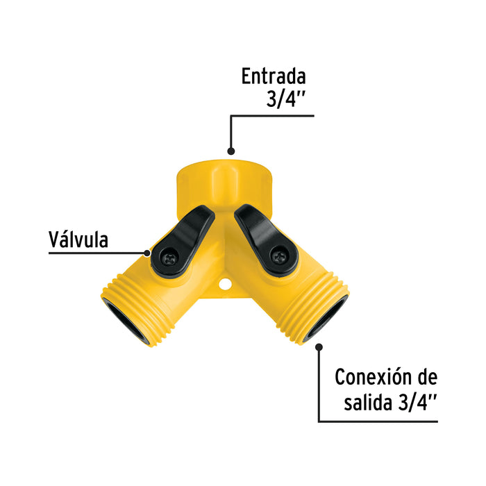 Conector 'Y' 3/4' plástico para manguera, Pretul 20050 AD-2P