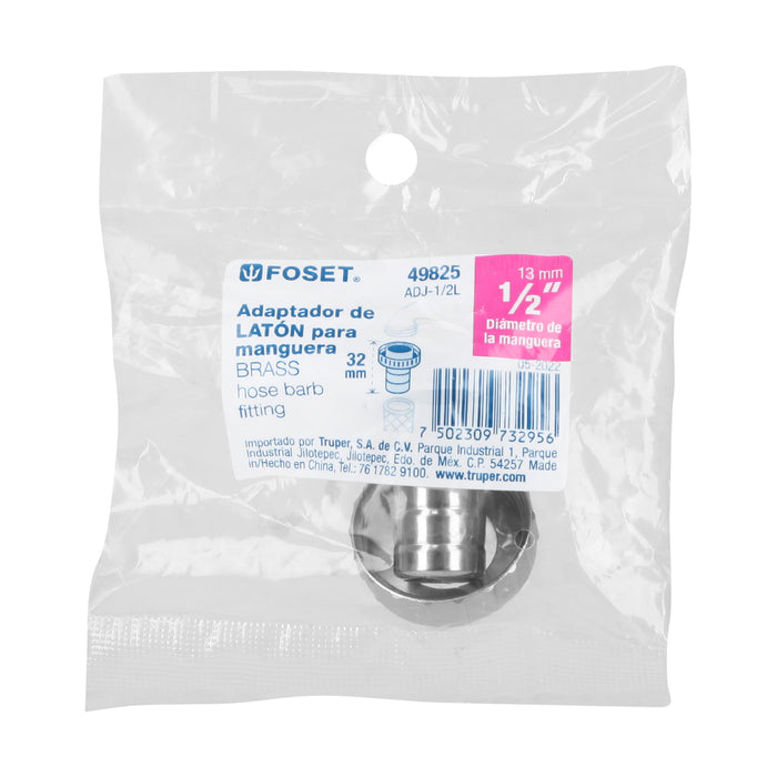 Adaptador de latón 1/2' para manguera, Foset 49825