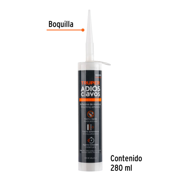Adhesivo de montaje Adiós clavos, 420 g, Truper 102280 ADM-420