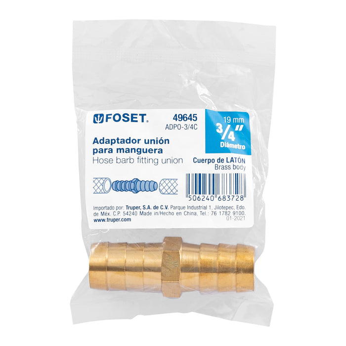 Cople inserción de latón 3/4' para poliducto negro, Foset 49645