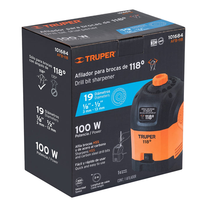 Afilador eléctrico para brocas con punta 118°, Truper 101684 AFB-118