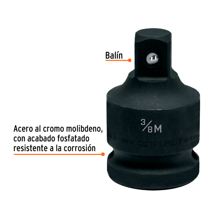 Adaptador de impacto 1/2' (H) x 3/8' (M), Truper 100906 AI-5254