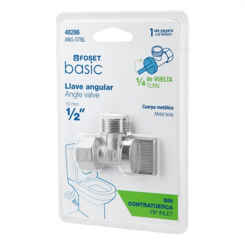Llave angular 1/2' x 1/2', 1/4 de vuelta, blíster, Foset 48286 ANG-07BL