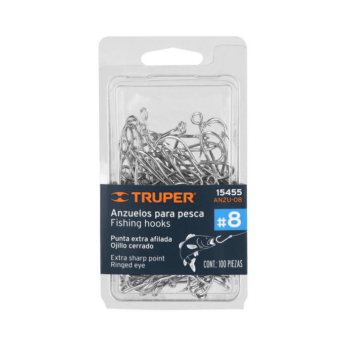 Blíster con 100 anzuelos para pesca # 8, Truper 15455 ANZU-08