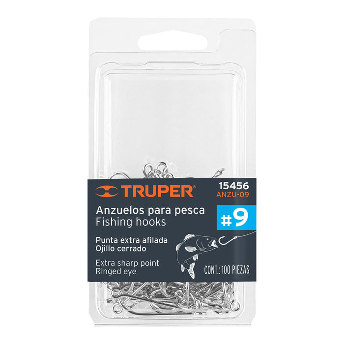 Blíster con 100 anzuelos para pesca # 9, Truper 15456 ANZU-09
