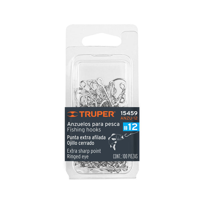 Blíster con 100 anzuelos para pesca # 12, Truper 15459 ANZU-12