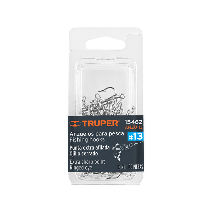 Blíster con 100 anzuelos para pesca # 13, Truper 15462 ANZU-13