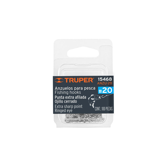 Blíster con 100 anzuelos para pesca # 20, Truper 15468 ANZU-20