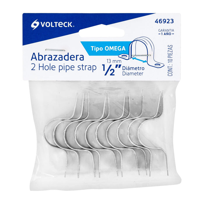 Bolsa con 10 abrazaderas 1/2' tipo omega para tubo, Volteck 46923