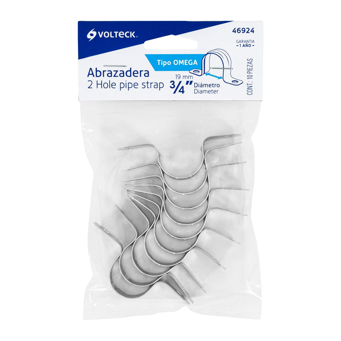 Bolsa con 10 abrazaderas 3/4' tipo omega para tubo, Volteck 46924