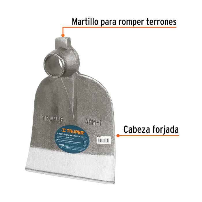 Azadón No. 1 oreja y martillo 2.6 lb sin mango, Truper 19979 AOM-1