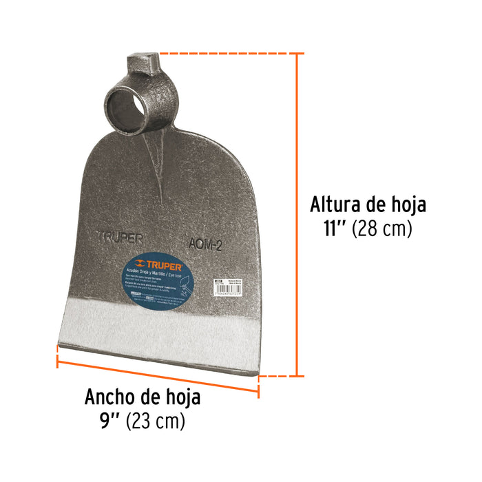 Azadón No. 2 oreja y martillo 2.8 lb sin mango, Truper 19980 AOM-2