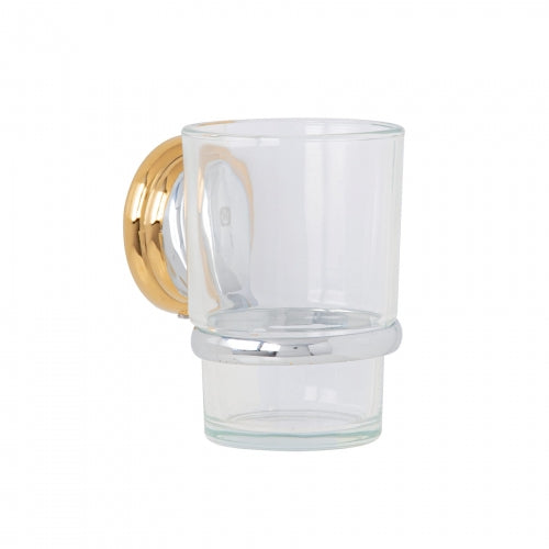 Portavaso cepillero cromo-oro con vaso de vidrio, Foset Aqua 45977 AQA-81G