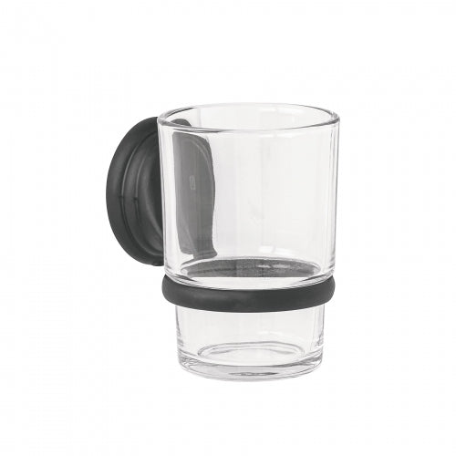 Portavaso cepillero negro con vaso de vidrio, Foset Aqua 45979 AQA-81M