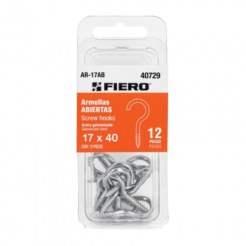 Blíster con 12 armellas abiertas de 17 x 40, Fiero 40729 AR-17AB