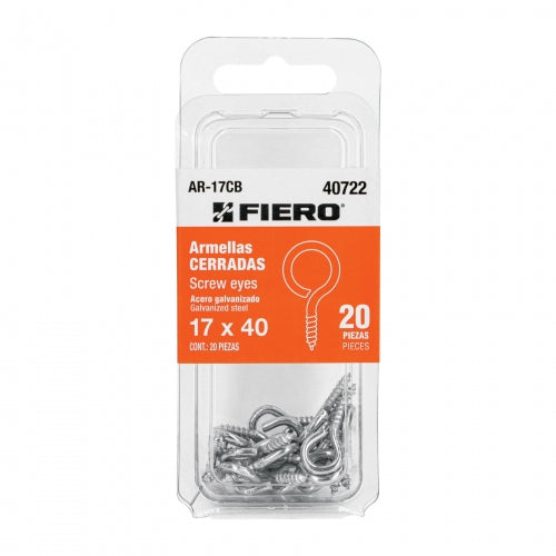 Blíster con 20 armellas cerradas de 17 x 40, Fiero 40722 AR-17CB