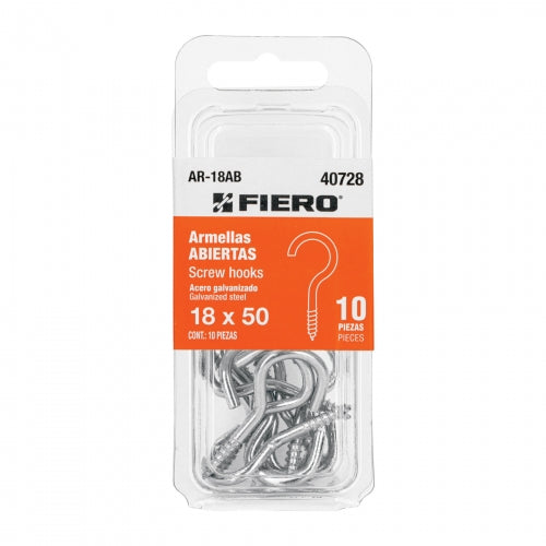 Blíster con 10 armellas abiertas de 18 x 50, Fiero 40728 AR-18AB