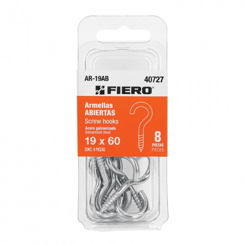 Blíster con 8 armellas abiertas de 19 x 60, Fiero 40727 AR-19AB