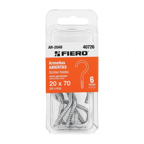 Blíster con 6 armellas abiertas de 20 x 70, Fiero 40726 AR-20AB