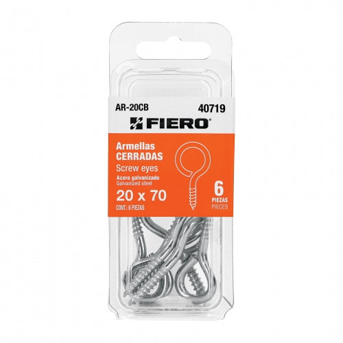 Blíster con 6 armellas cerradas de 20 x 70, Fiero 40719 AR-20CB