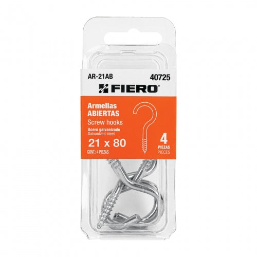 Blíster con 4 armellas abiertas de 21 x 80, Fiero 40725 AR-21AB