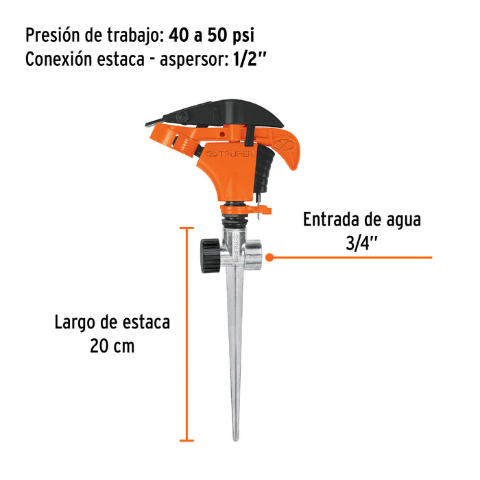Aspersor plástico 11', dos vías, estaca metalica, Truper 10339 ASP-P11X