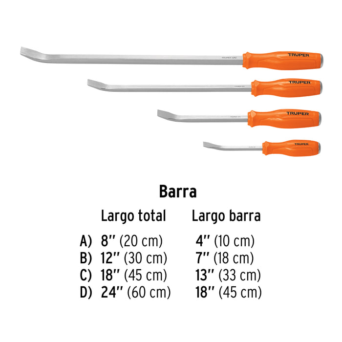 Juego con 4 barras de palanca, Truper 101047 BAPA-J4
