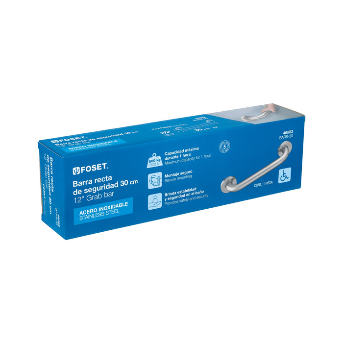 Barra recta de seguridad, acero inox, 1-1/4' x 30cm, Foset 46882