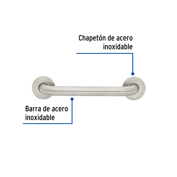 Barra recta de seguridad, acero inox, 1-1/4' x 30cm, Foset 46882