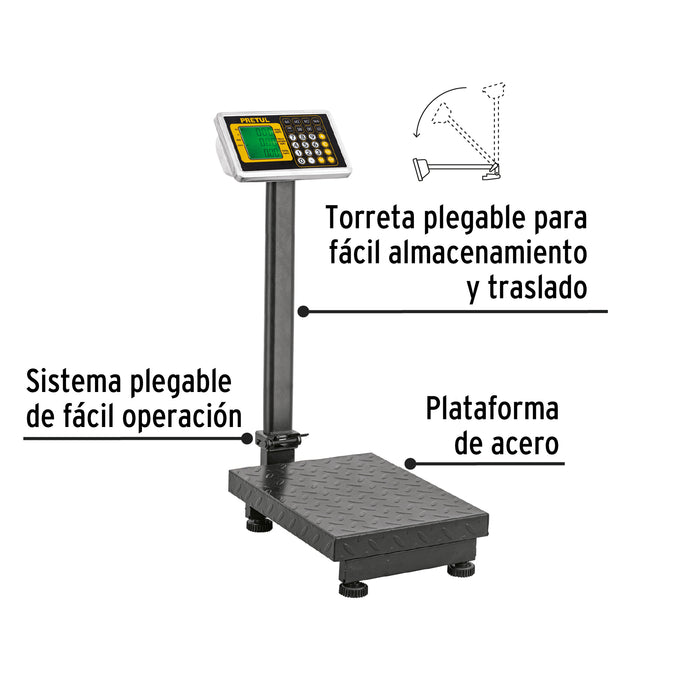 Báscula electrónica de plataforma, plegable, 100 kg, Truper 15729 BAS-100PLA