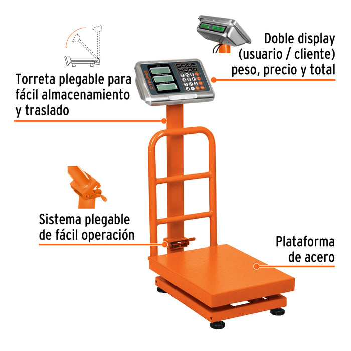 Báscula electrónica de plataforma, plegable, 100 kg, Truper 15729 BAS-100PLA