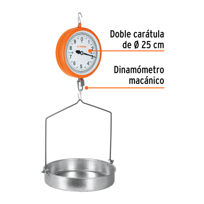 Báscula capacidad 10 kg mecánica colgante, Truper 17087 BAS-10C