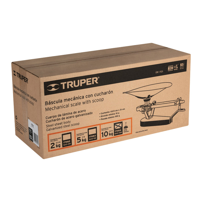 Báscula capacidad 10 kg mecánica con cucharón, Truper 17084 BAS-10M