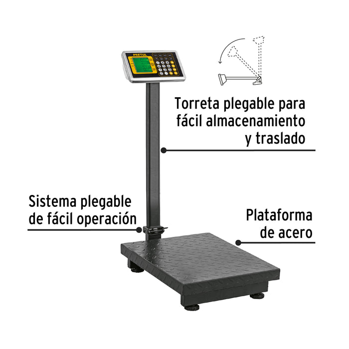 Báscula electrónica de plataforma, plegable, 200 kg, Truper 15732 BAS-200PLA