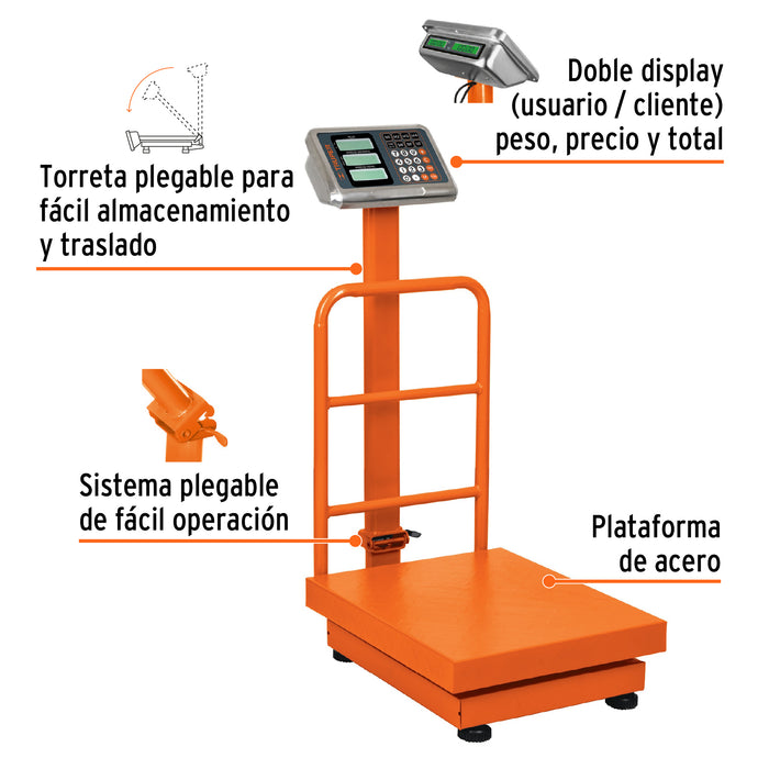 Báscula electrónica de plataforma, plegable, 200 kg, Truper 15732 BAS-200PLA